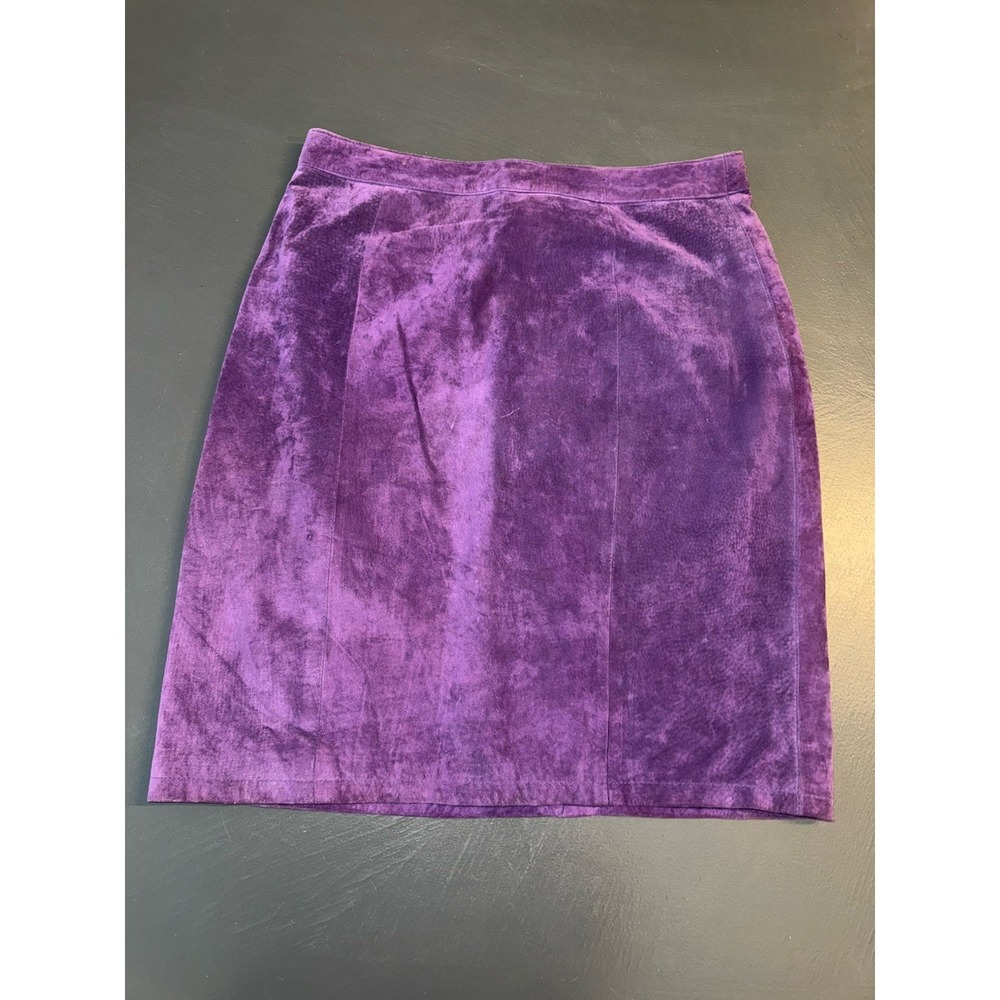 Vintage Paris Sports Club Sz13 Purple Suede Leather Skirt Y2K Festival Funky